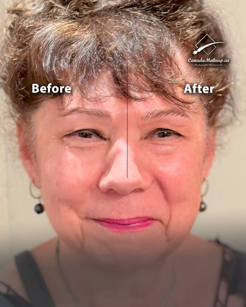 Permanent eyebrow makeup before and after – 67-year-old client